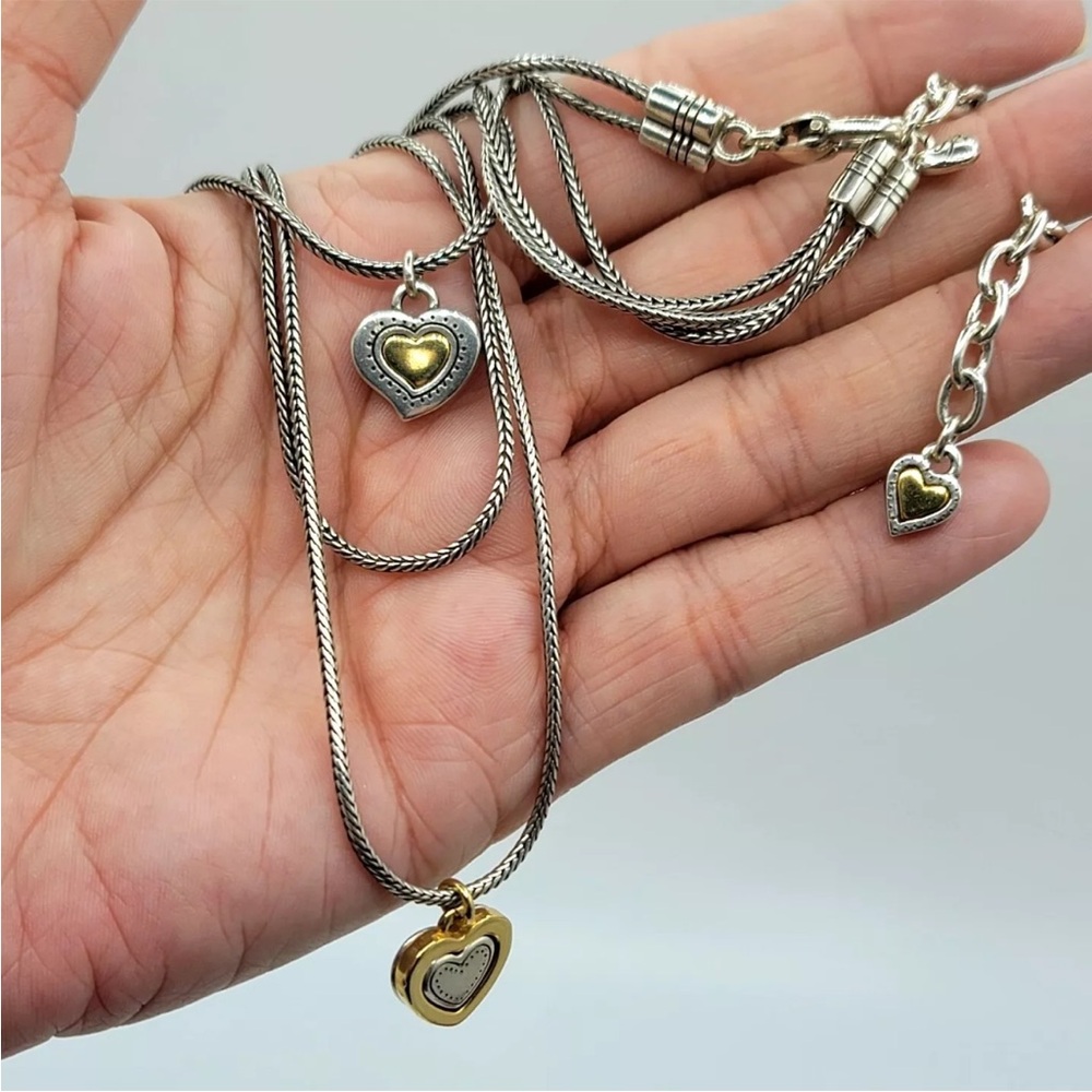 BRIGHTON Layered Necklace Choker Heart Pendants Reversible Love Fashion Jewelry - Picture 4 of 10